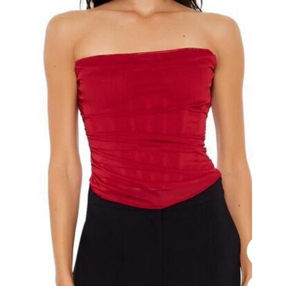 Forever 21 Women Red & Burgundy Ruch Corset Bustier Strapless Tube Top Small NEW - Picture 3 of 10